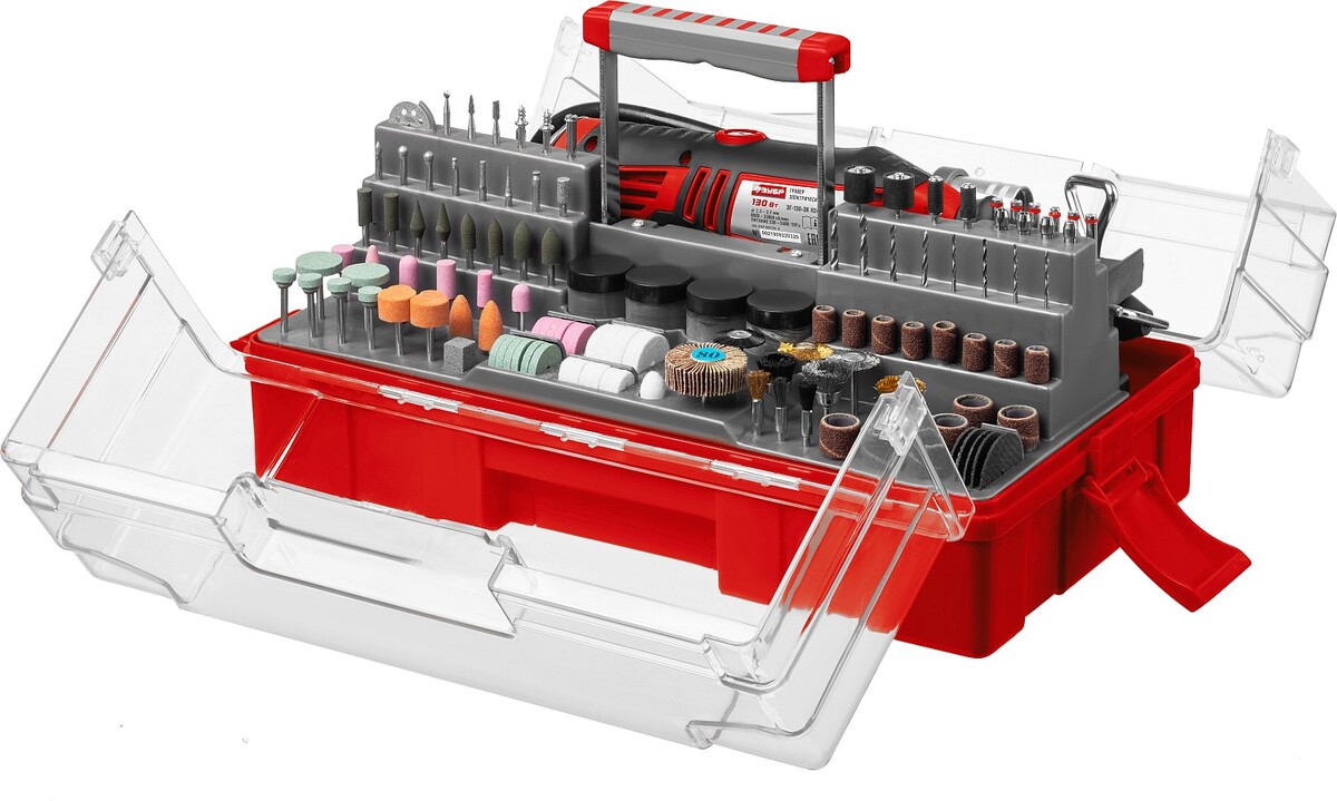 ЗУБР 242 предмета, 130 Вт, набор мини-насадок с гравером (ЗГ-130ЭК H242) — Фото 1