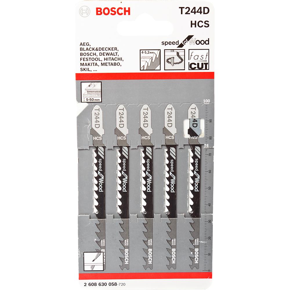 Набор пилок для лобзика по дереву Bosch T244D 100мм 5шт (058) — Фото 1